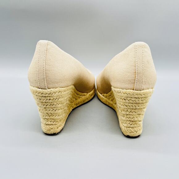 J Crew Shoes Womens 7 Beige Canvas Seville Wedge Espadrille Slip On Heels Summer - Picture 8 of 13